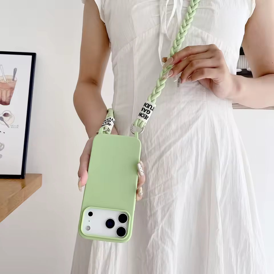 Crossbody Lanyard Matte Liquid Silicone Case For iPhone 17 16 15 14 13 12 11 Pro Max Shoulder Strap Necklace Cord Soft Cover