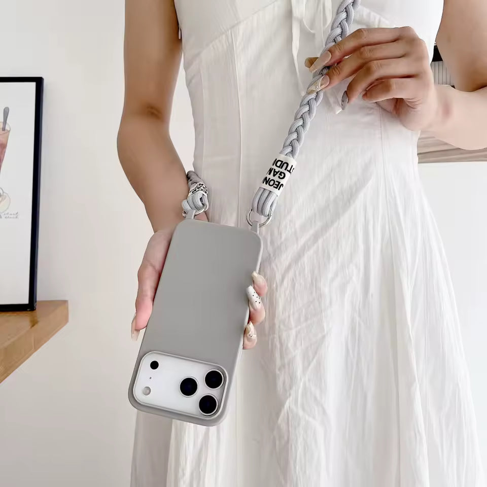 Crossbody Lanyard Matte Liquid Silicone Case For iPhone 17 16 15 14 13 12 11 Pro Max Shoulder Strap Necklace Cord Soft Cover