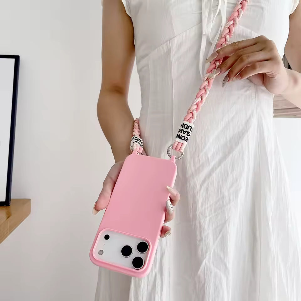 Crossbody Lanyard Matte Liquid Silicone Case For iPhone 17 16 15 14 13 12 11 Pro Max Shoulder Strap Necklace Cord Soft Cover