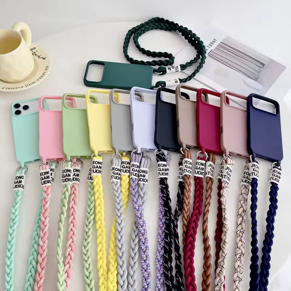 Crossbody Lanyard Matte Liquid Silicone Case For iPhone 17 16 15 14 13 12 11 Pro Max Shoulder Strap Necklace Cord Soft Cover
