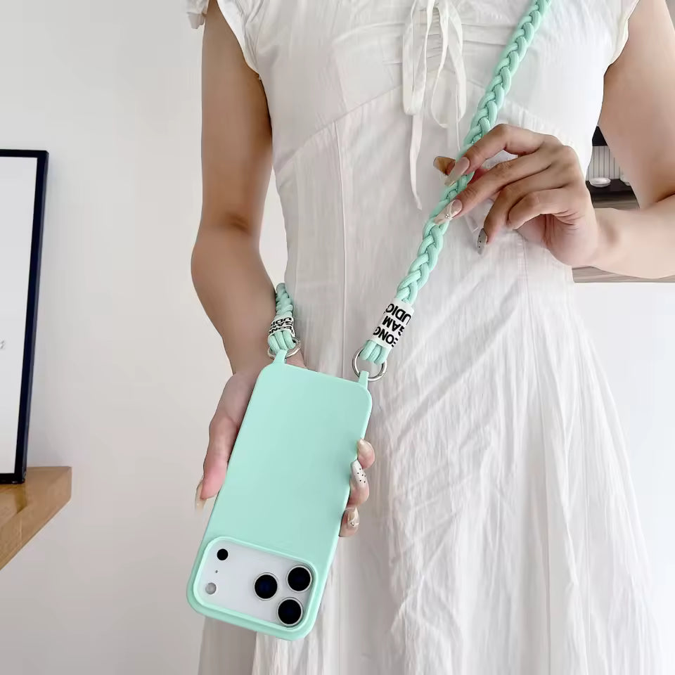 Crossbody Lanyard Matte Liquid Silicone Case For iPhone 17 16 15 14 13 12 11 Pro Max Shoulder Strap Necklace Cord Soft Cover