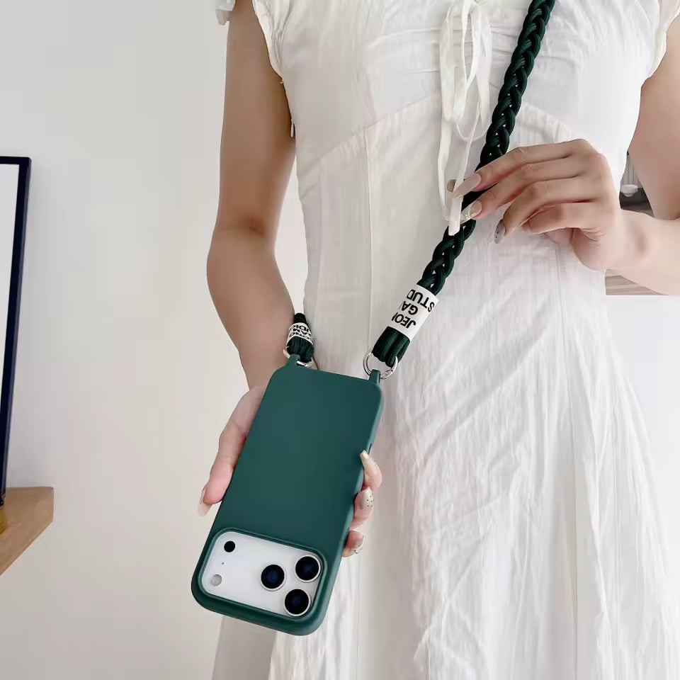 Crossbody Lanyard Matte Liquid Silicone Case For iPhone 17 16 15 14 13 12 11 Pro Max Shoulder Strap Necklace Cord Soft Cover