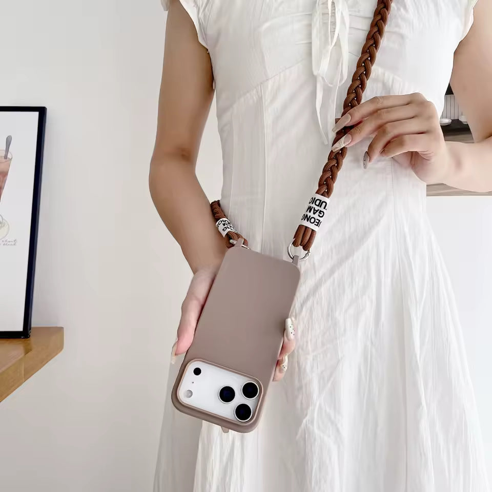 Crossbody Lanyard Matte Liquid Silicone Case For iPhone 17 16 15 14 13 12 11 Pro Max Shoulder Strap Necklace Cord Soft Cover