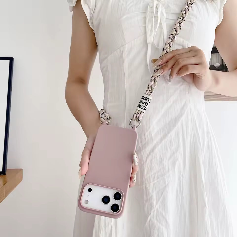 Crossbody Lanyard Matte Liquid Silicone Case For iPhone 17 16 15 14 13 12 11 Pro Max Shoulder Strap Necklace Cord Soft Cover