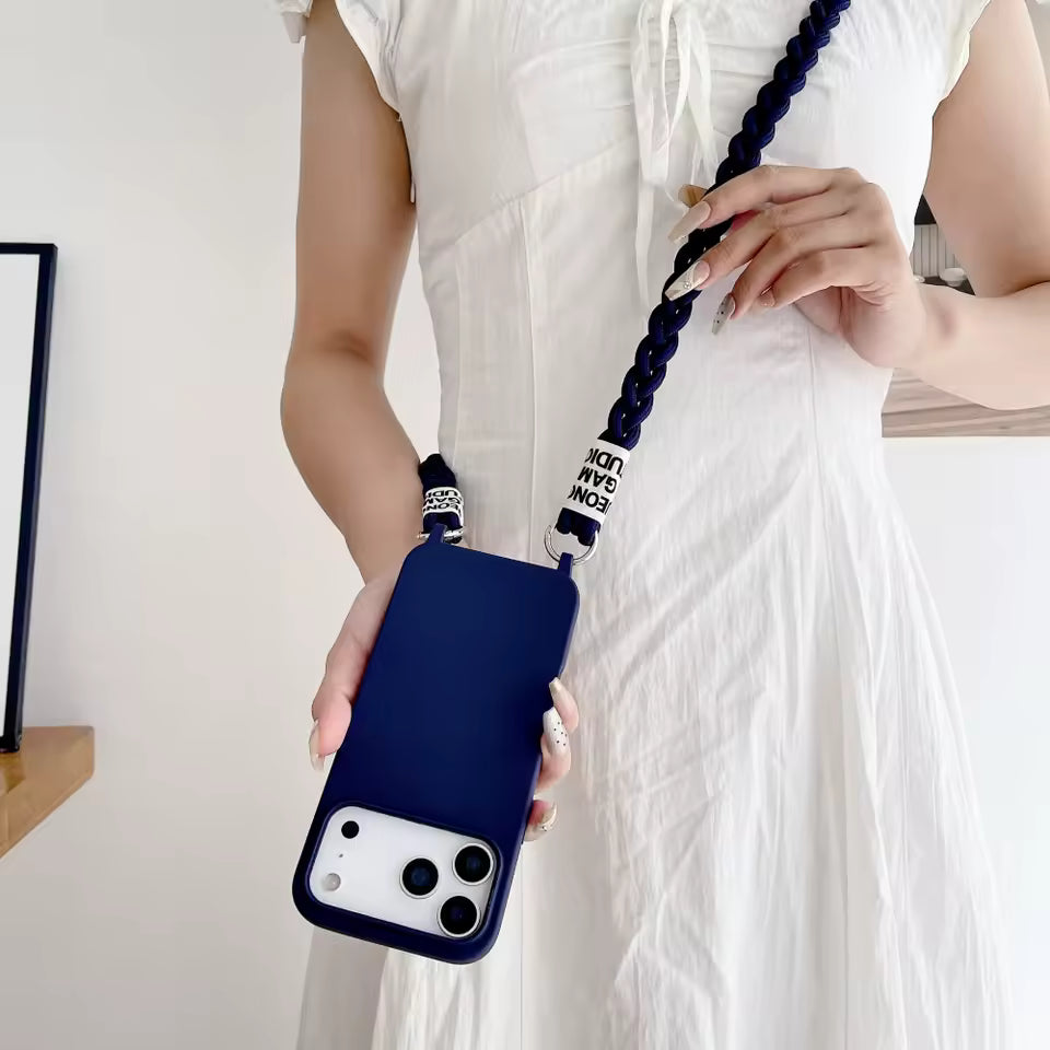 Crossbody Lanyard Matte Liquid Silicone Case For iPhone 17 16 15 14 13 12 11 Pro Max Shoulder Strap Necklace Cord Soft Cover