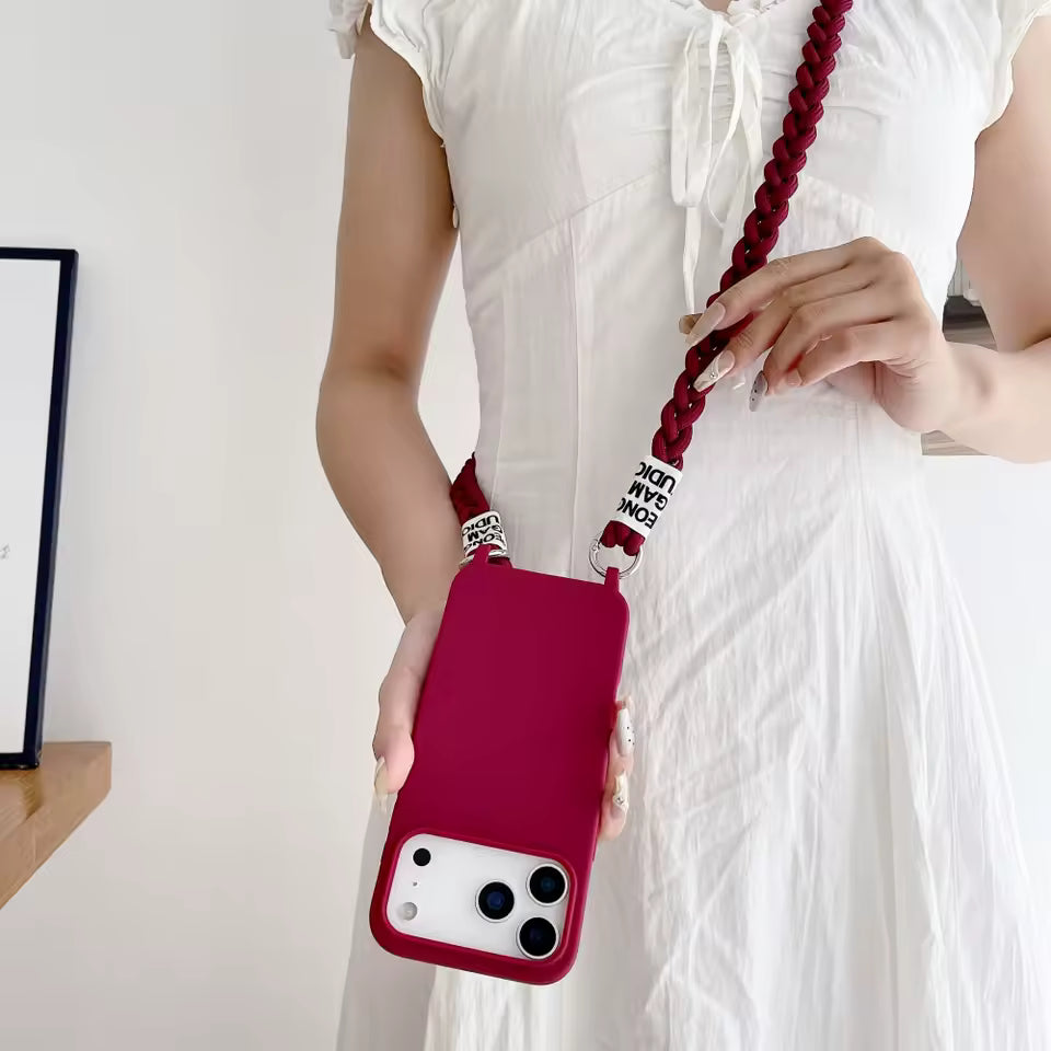Crossbody Lanyard Matte Liquid Silicone Case For iPhone 17 16 15 14 13 12 11 Pro Max Shoulder Strap Necklace Cord Soft Cover