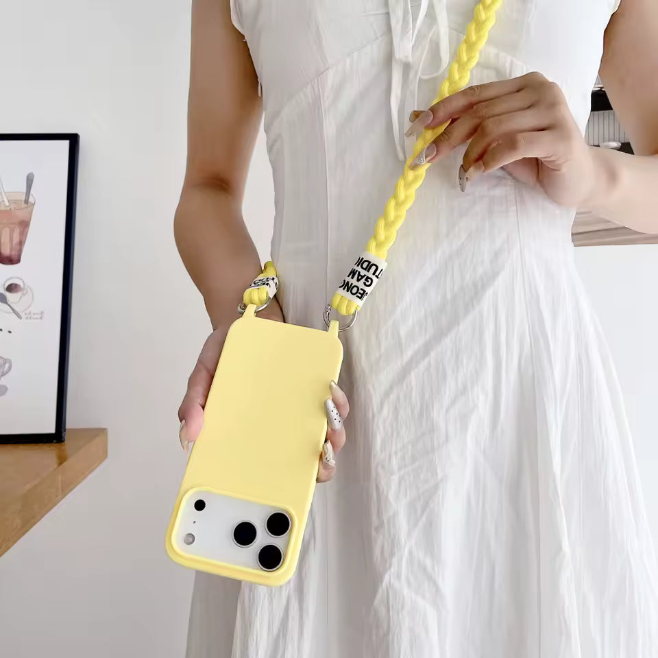 Crossbody Lanyard Matte Liquid Silicone Case For iPhone 17 16 15 14 13 12 11 Pro Max Shoulder Strap Necklace Cord Soft Cover