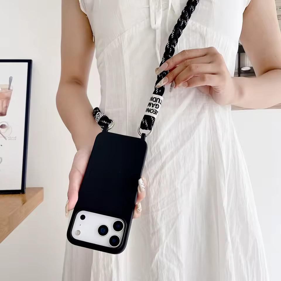 Crossbody Lanyard Matte Liquid Silicone Case For iPhone 17 16 15 14 13 12 11 Pro Max Shoulder Strap Necklace Cord Soft Cover